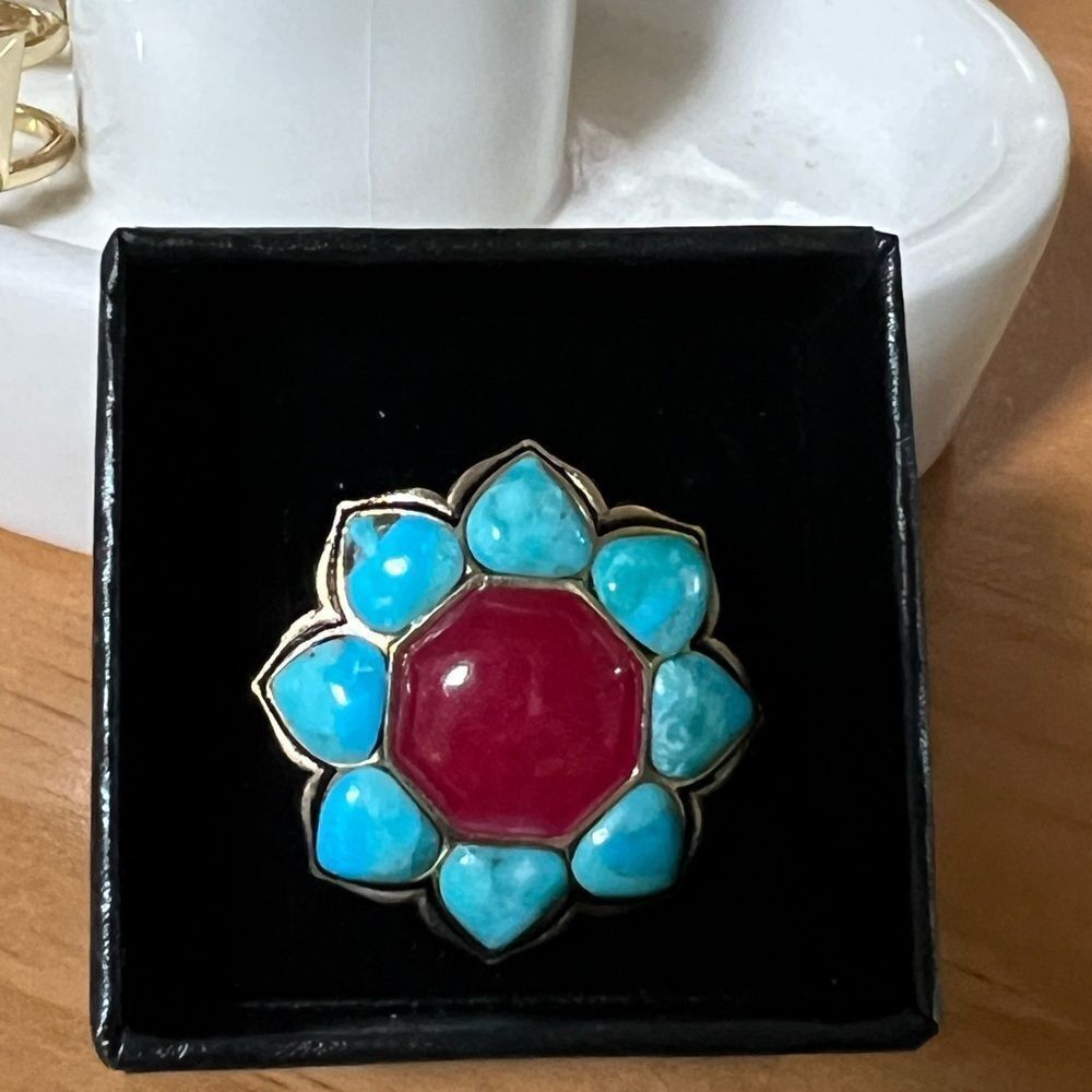 NWOT Barse Turquoise & Red Floral Ring size 8